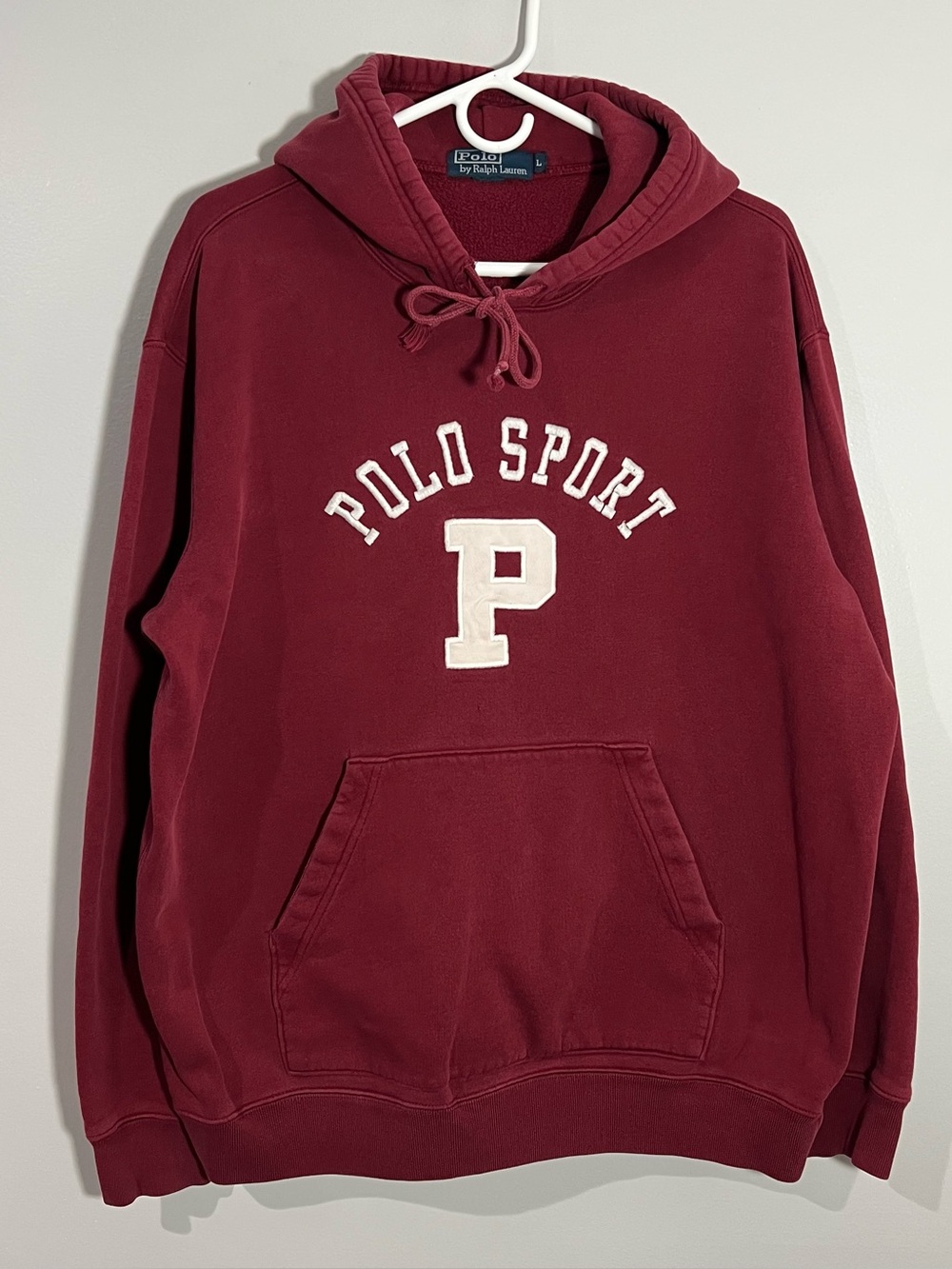 Vintage Polo Ralph Lauren Sport Burgundy Red White Sweatshirt Hoodie Mens Large